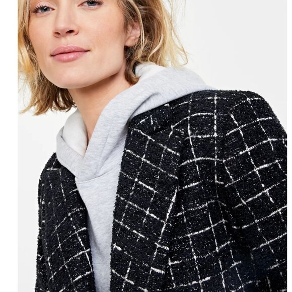 NWOT On 34th Women's Metallic Plaid Tweed Blazer Black SZ-18W - Picture 5 of 12